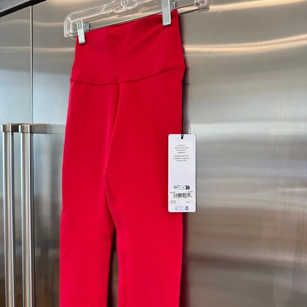 NWT Alo Bold Red Alosoft Leggings High Waisted 7/8 Pants Yoga Workout Brand New